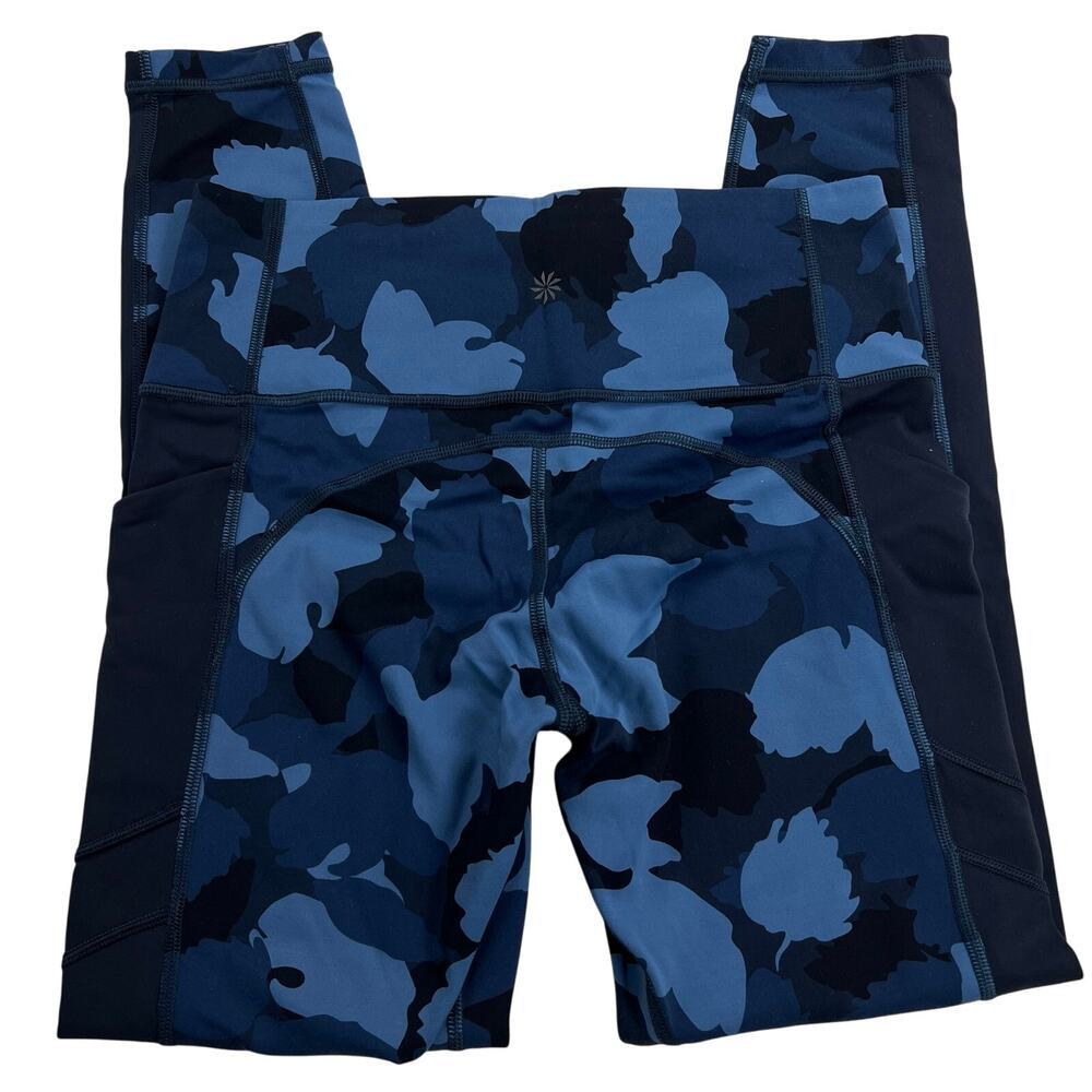 Athleta Leggings Cropped Stash Leg Pockets Activewear Blue Camo JQ47LHA Size S